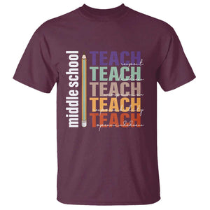 Teacher T Shirt Middle School Teach Back To School Pencil TS11 Maroon Print Your Wear