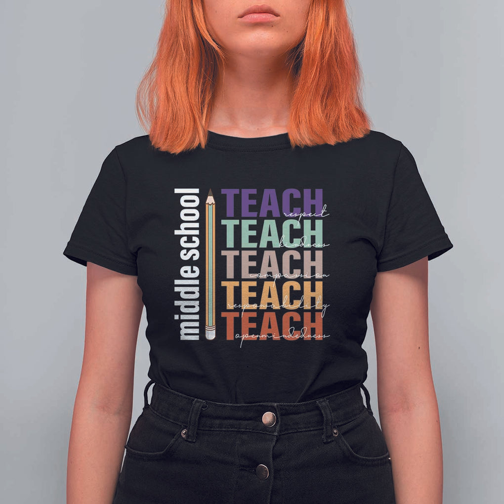 Teacher T Shirt For Women Middle School Teach Back To School Pencil TS11 Black Print Your Wear