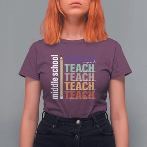 Teacher T Shirt For Women Middle School Teach Back To School Pencil TS11 Maroon Print Your Wear