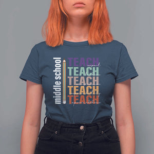 Teacher T Shirt For Women Middle School Teach Back To School Pencil TS11 Navy Print Your Wear