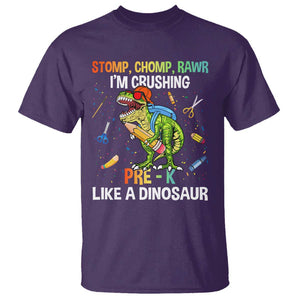 Back To School T Shirt Stomp Chomp Rawr I'm Crushing Pre-K Like A Dinosaur TS11 Purple Print Your Wear