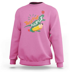 Teacher Saurus Sweatshirt Back To School Dinosaur Pencil TS11 Azalea Print Your Wear