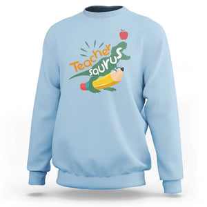 Teacher Saurus Sweatshirt Back To School Dinosaur Pencil TS11 Light Blue Print Your Wear