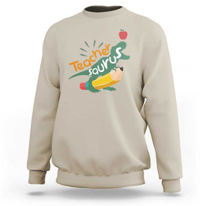 Teacher Saurus Sweatshirt Back To School Dinosaur Pencil TS11 Sand Print Your Wear