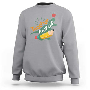 Teacher Saurus Sweatshirt Back To School Dinosaur Pencil TS11 Sport Gray Print Your Wear