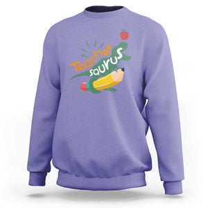 Teacher Saurus Sweatshirt Back To School Dinosaur Pencil TS11 Violet Print Your Wear