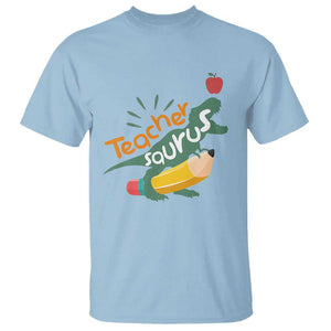 Teacher Saurus T Shirt Back To School Dinosaur Pencil TS11 Light Blue Print Your Wear