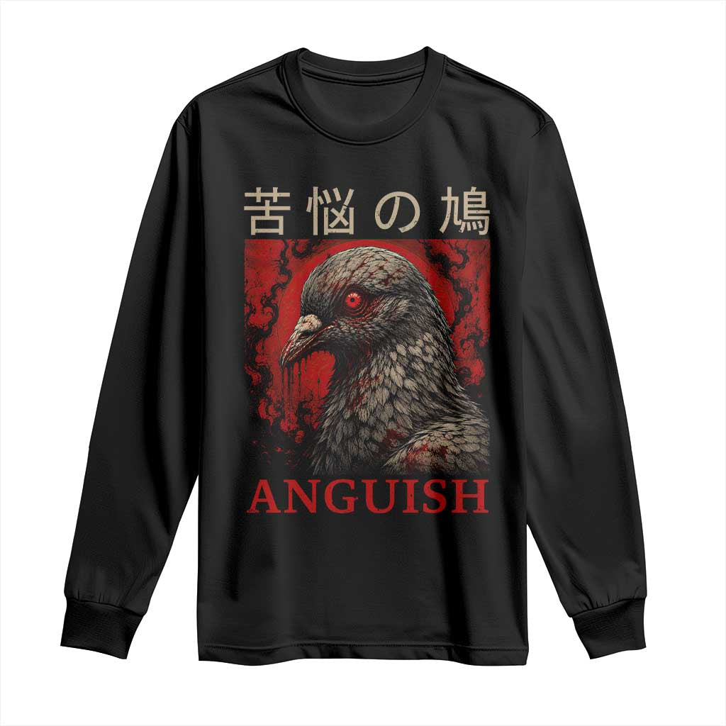 Anguish Pigeon Japanese Poster Graphic Long Sleeve Shirt Funny Horror Bird