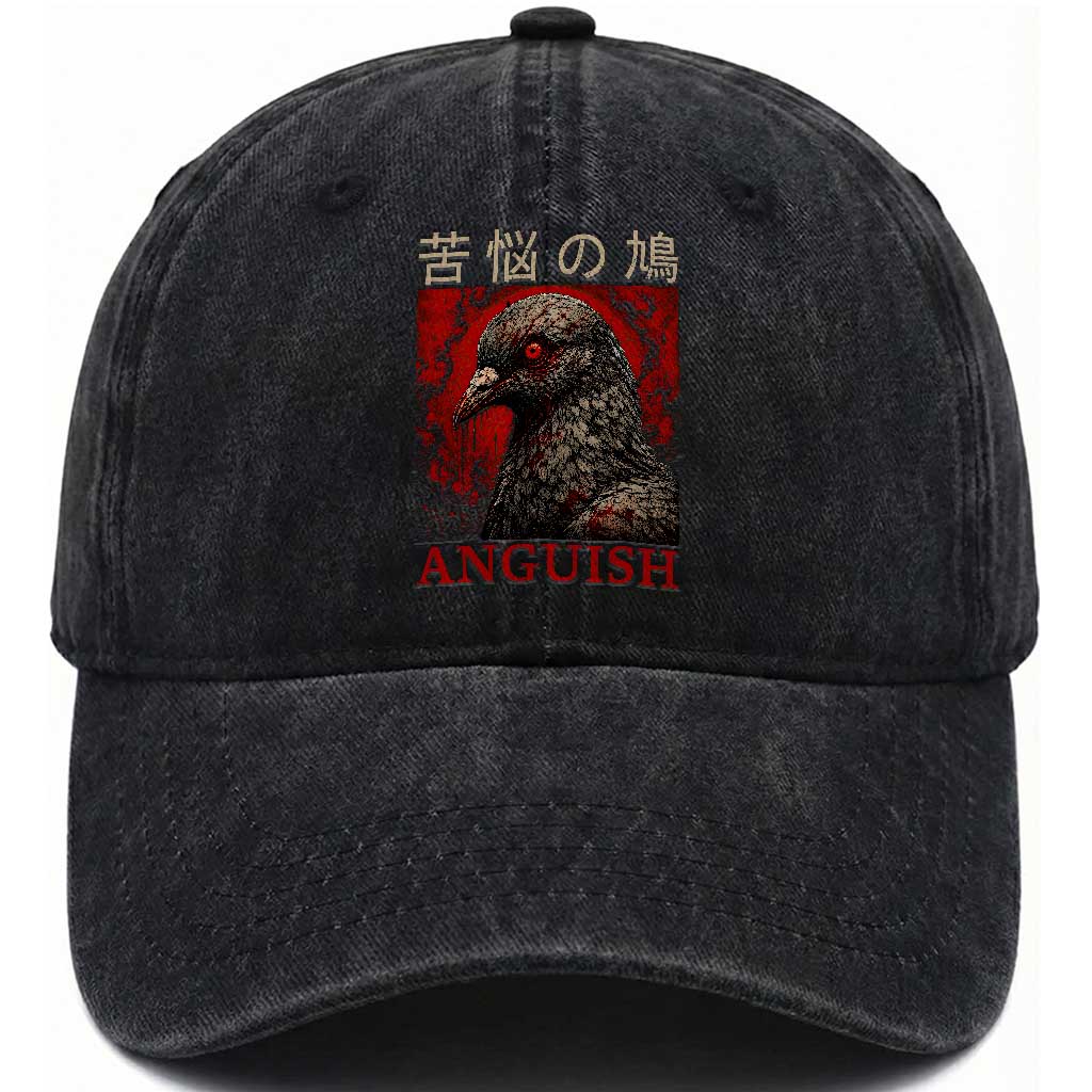 Anguish Pigeon Japanese Poster Graphic Washed Cotton Baseball Cap Funny Horror Bird
