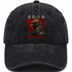 Anguish Pigeon Japanese Poster Graphic Washed Cotton Baseball Cap Funny Horror Bird