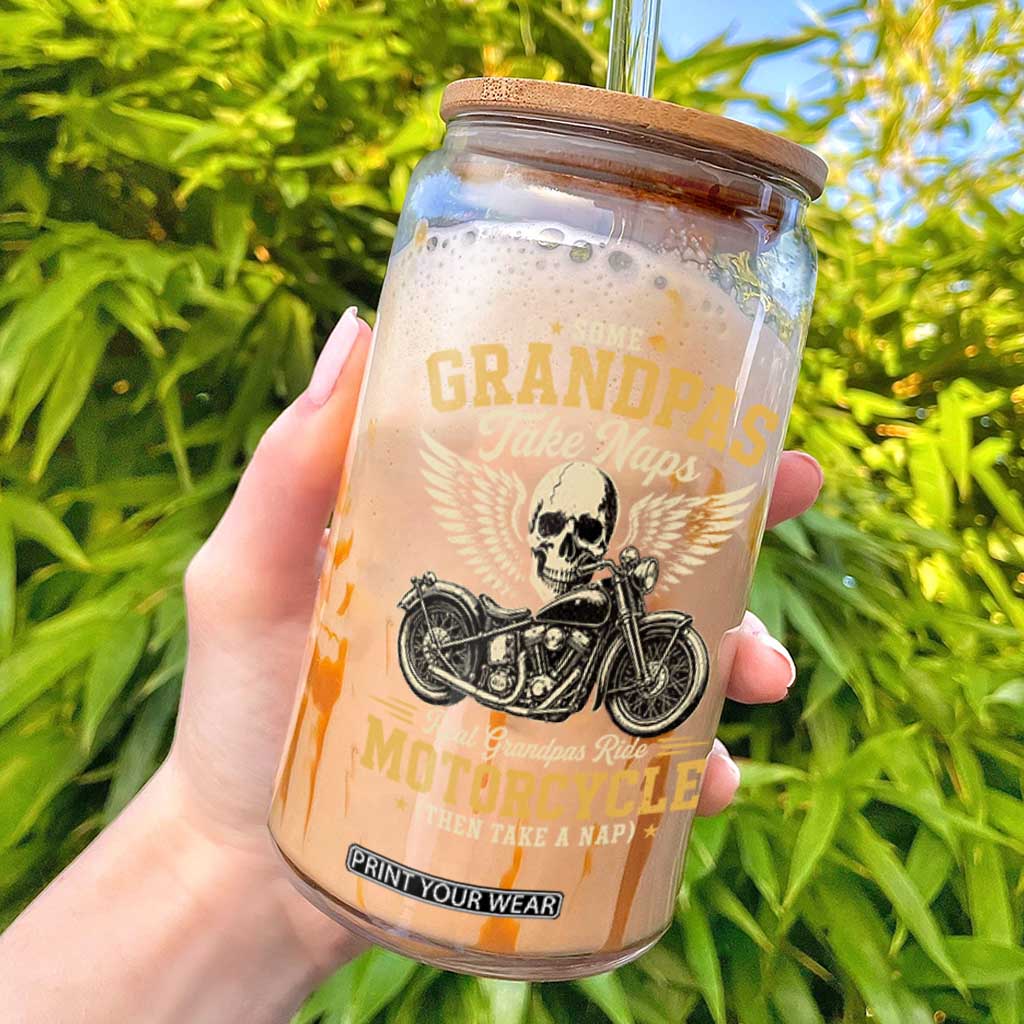 Some Grandpas Take Naps Real Grandpas Ride Motorcycle Then Take Nap Glass Can Funny Grandpa Biker TS11 Black Print Your Wear