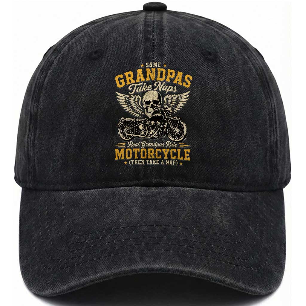 Some Grandpas Take Naps Real Grandpas Ride Motorcycle Then Take Nap Washed Cotton Baseball Cap Funny Grandpa Biker TS11 Print Your Wear