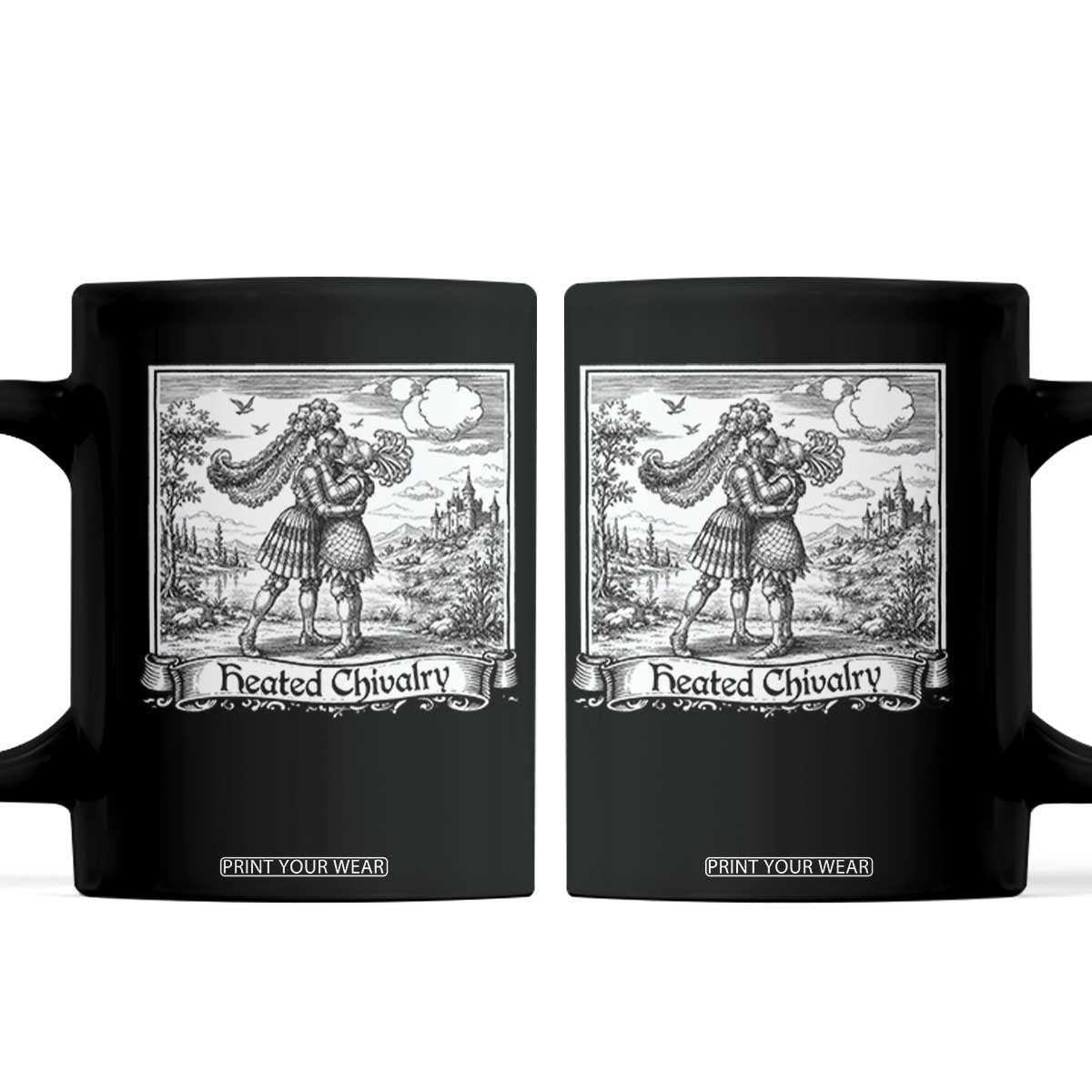 Heated Chivalry Medieval Knights Kissing LGBT Pride Coffee Mug TS11 Black Print Your Wear