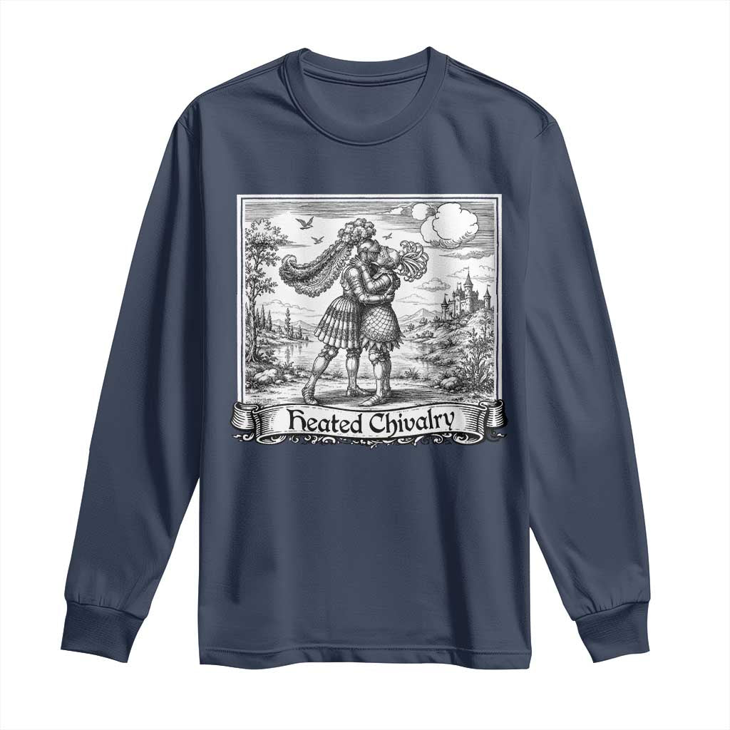 Heated Chivalry Medieval Knights Kissing LGBT Pride Long Sleeve Shirt TS11 Navy Print Your Wear