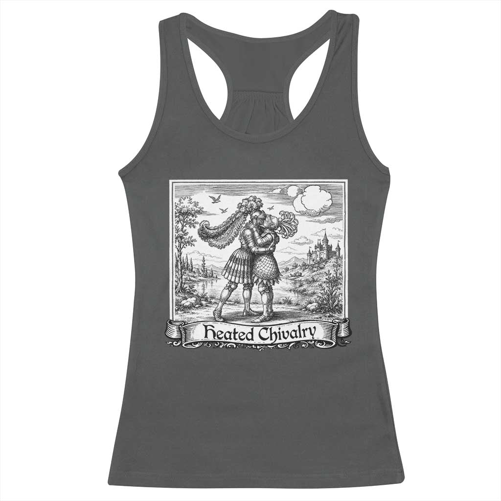 Heated Chivalry Medieval Knights Kissing LGBT Pride Racerback Tank Top TS11 Dark Heather Print Your Wear