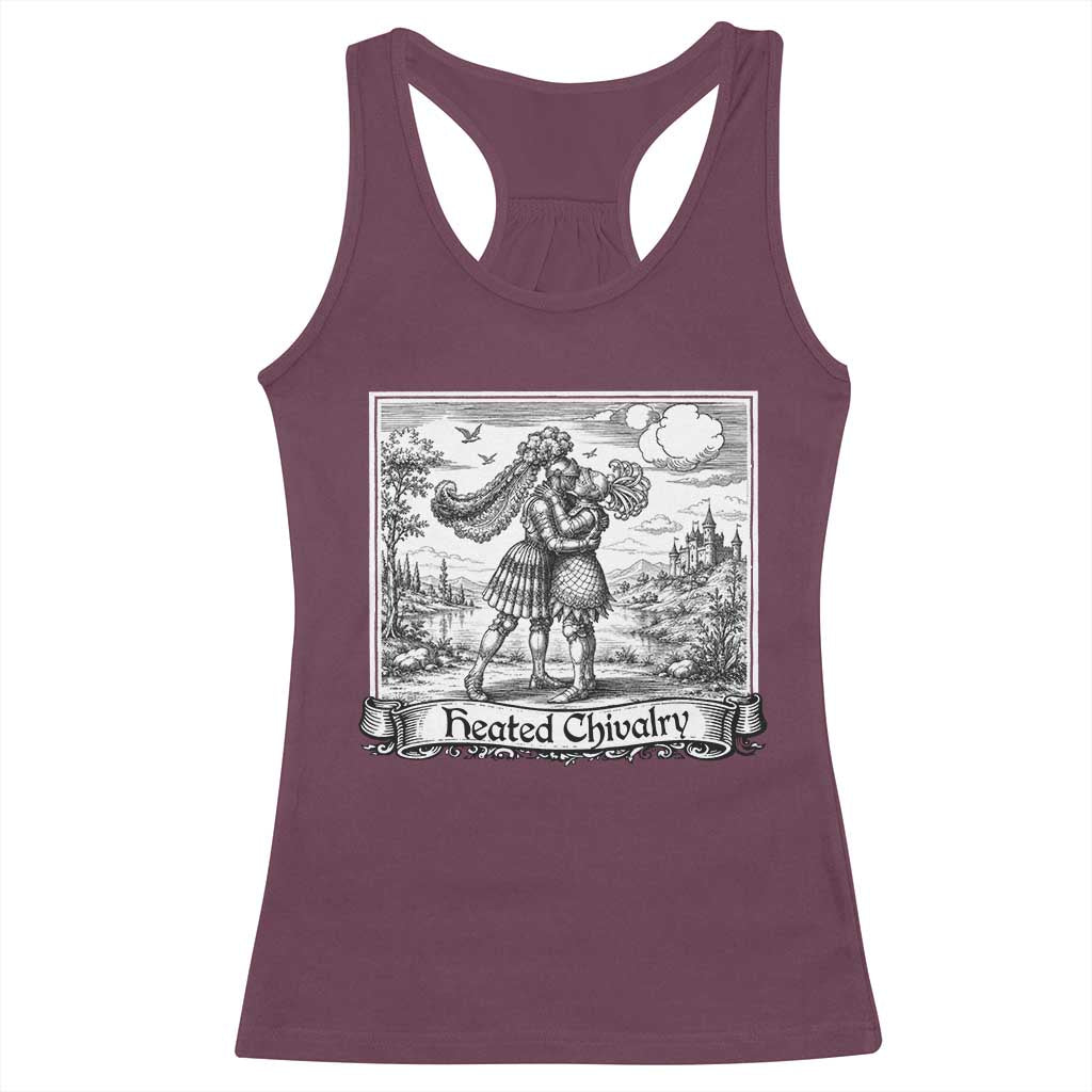 Heated Chivalry Medieval Knights Kissing LGBT Pride Racerback Tank Top TS11 Maroon Print Your Wear