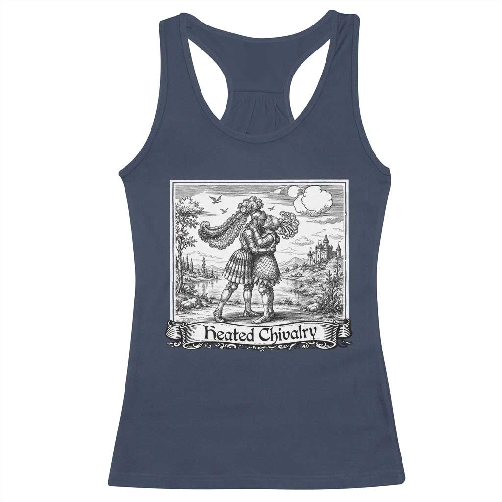 Heated Chivalry Medieval Knights Kissing LGBT Pride Racerback Tank Top TS11 Navy Print Your Wear