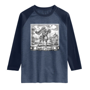 Heated Chivalry Medieval Knights Kissing LGBT Pride Raglan Shirt TS11 Heather Denim Navy Print Your Wear
