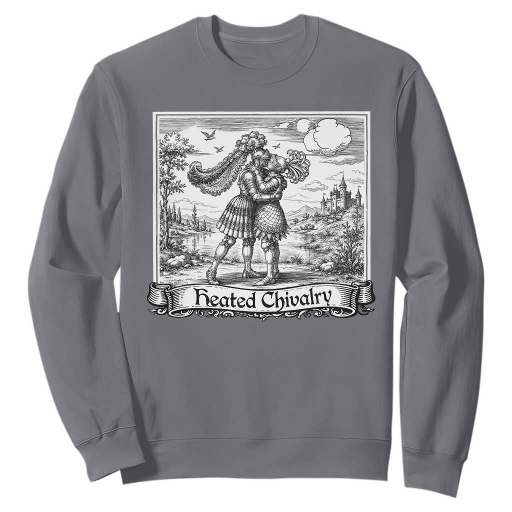 Heated Chivalry Medieval Knights Kissing LGBT Pride Sweatshirt TS11 Charcoal Print Your Wear