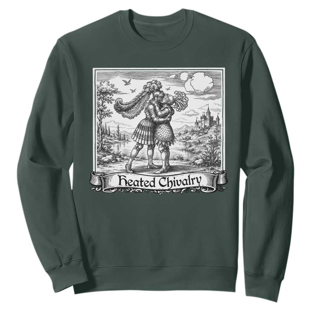 Heated Chivalry Medieval Knights Kissing LGBT Pride Sweatshirt TS11 Dark Forest Green Print Your Wear
