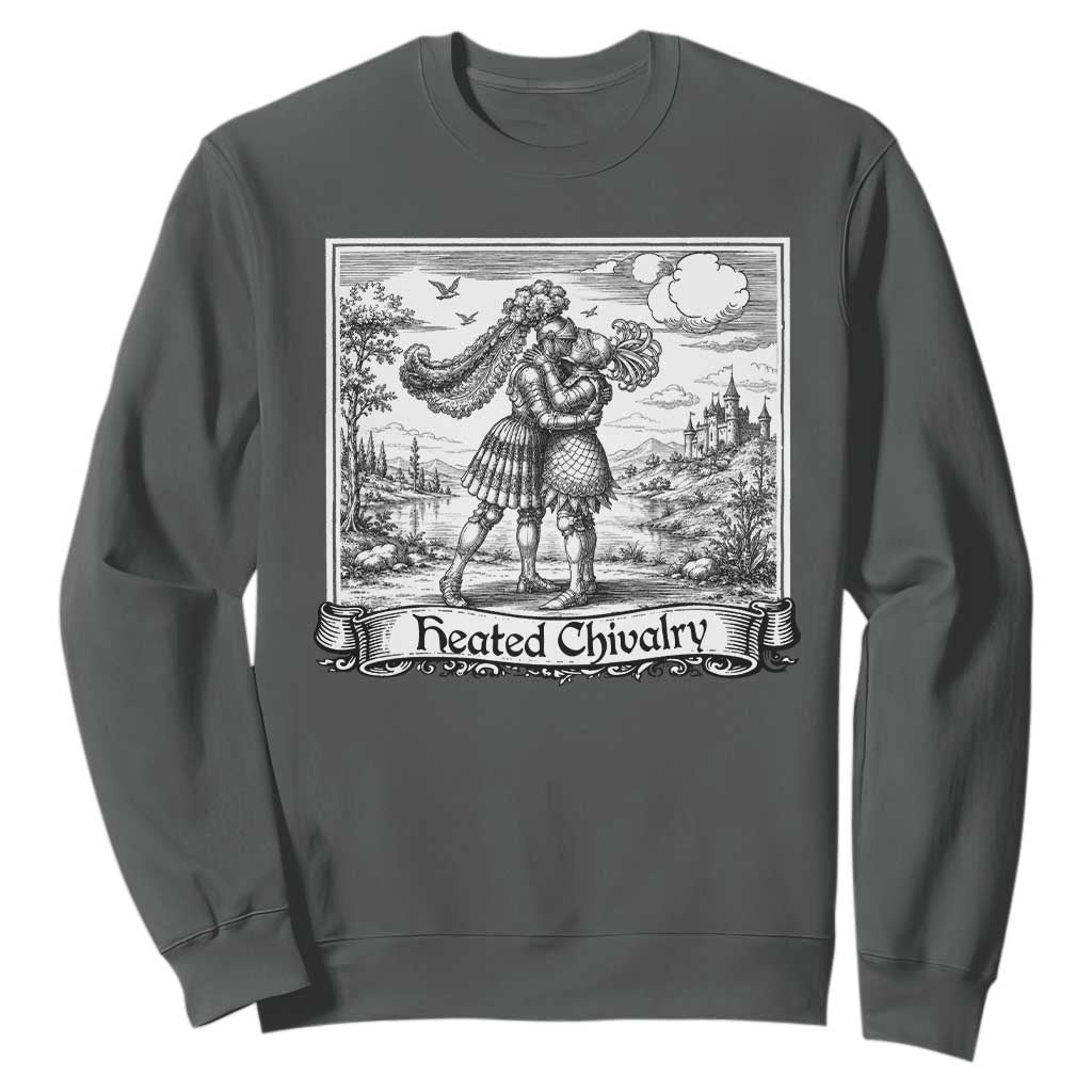 Heated Chivalry Medieval Knights Kissing LGBT Pride Sweatshirt TS11 Dark Heather Print Your Wear