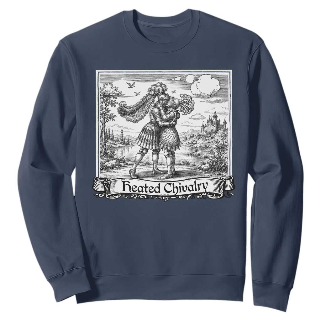 Heated Chivalry Medieval Knights Kissing LGBT Pride Sweatshirt TS11 Navy Print Your Wear