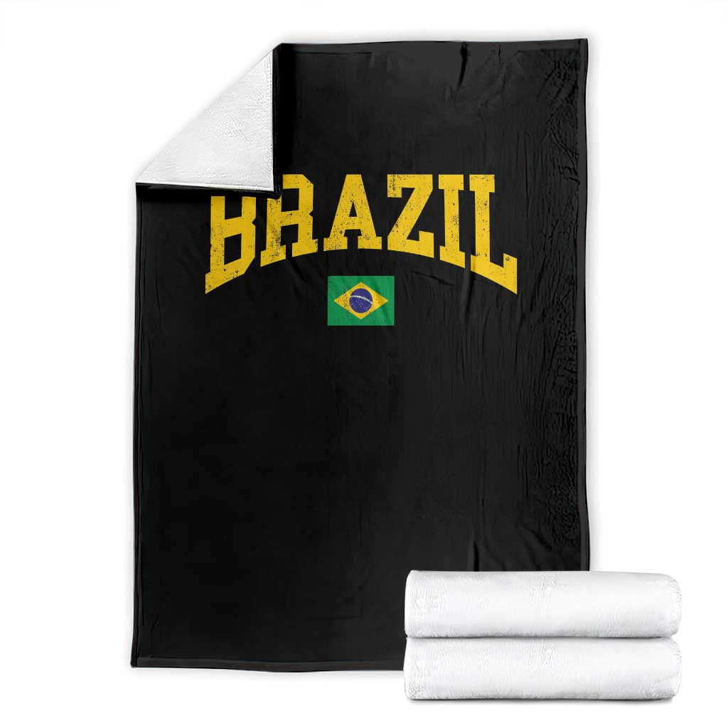 Brazil Football Throwback Design Vintage Brazilian Flag Jersey Style Throw Blanket TS11 Black Print Your Wear
