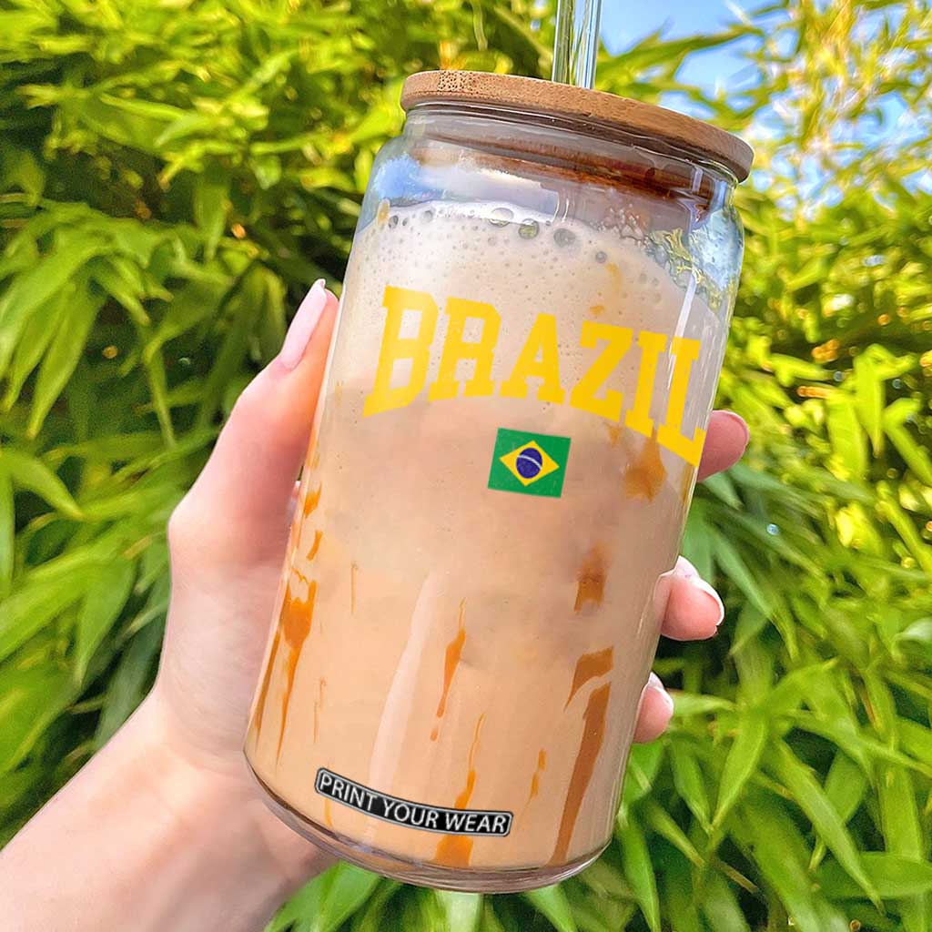 Brazil Football Throwback Design Vintage Brazilian Flag Jersey Style Glass Can TS11 Black Print Your Wear