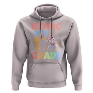 Back To School Unicorn Hoodie Riding Into 1st Grade Rainbow Star TS11 Ice Gray Print Your Wear