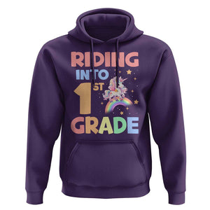 Back To School Unicorn Hoodie Riding Into 1st Grade Rainbow Star TS11 Purple Print Your Wear