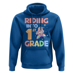 Back To School Unicorn Hoodie Riding Into 1st Grade Rainbow Star TS11 Royal Blue Print Your Wear