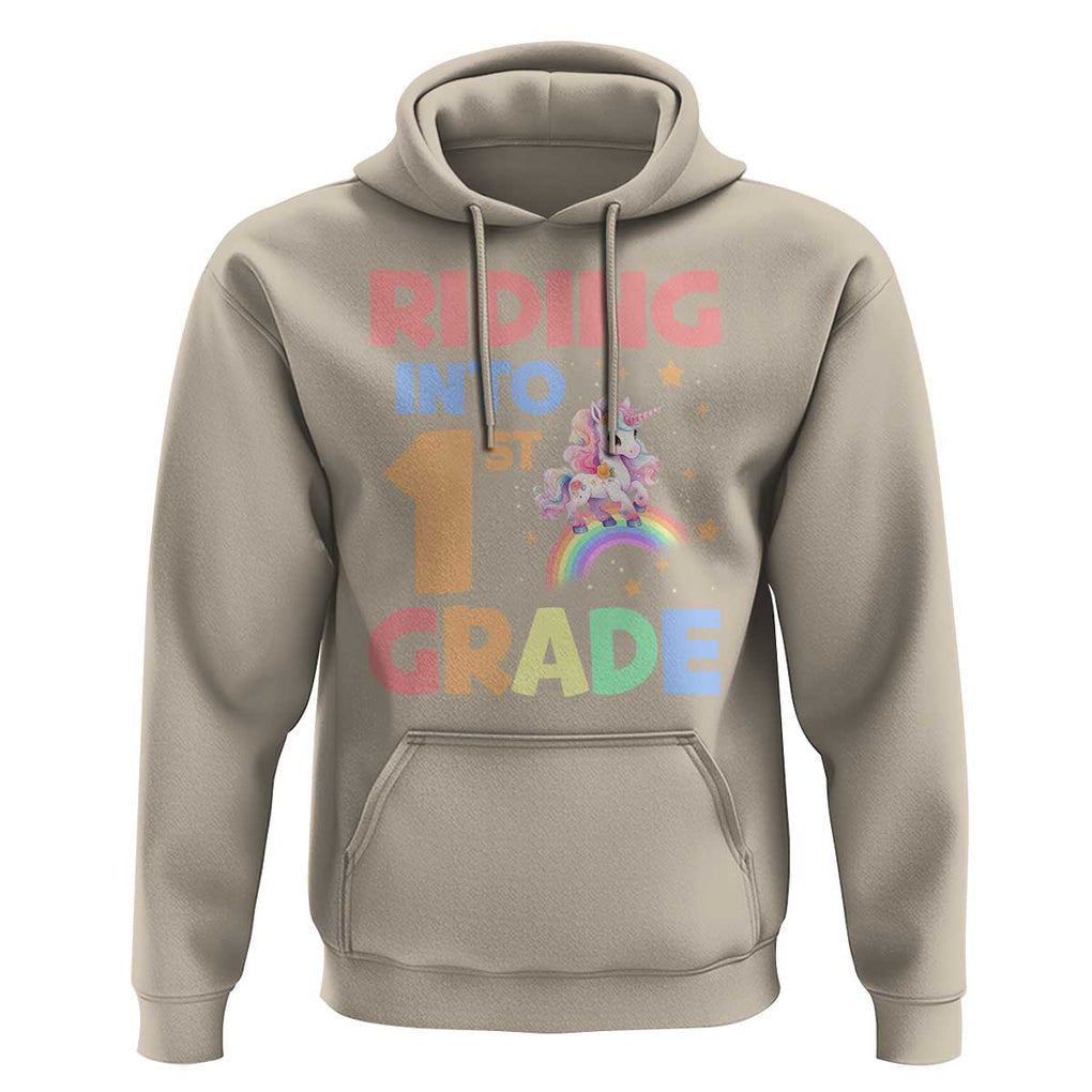 Back To School Unicorn Hoodie Riding Into 1st Grade Rainbow Star TS11 Sand Print Your Wear