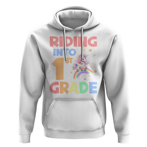 Back To School Unicorn Hoodie Riding Into 1st Grade Rainbow Star TS11 White Print Your Wear
