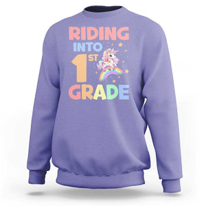 Back To School Unicorn Sweatshirt Riding Into 1st Grade Rainbow Star TS11 Violet Print Your Wear