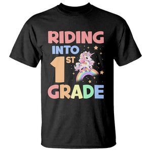 Back To School Unicorn T Shirt Riding Into 1st Grade Rainbow Star TS11 Black Print Your Wear