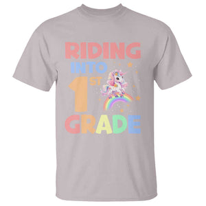 Back To School Unicorn T Shirt Riding Into 1st Grade Rainbow Star TS11 Ice Gray Print Your Wear