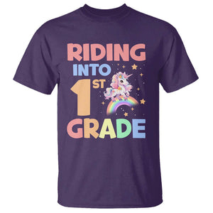 Back To School Unicorn T Shirt Riding Into 1st Grade Rainbow Star TS11 Purple Print Your Wear