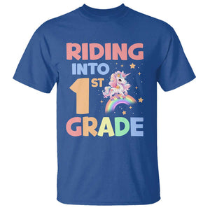 Back To School Unicorn T Shirt Riding Into 1st Grade Rainbow Star TS11 Royal Blue Print Your Wear