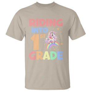 Back To School Unicorn T Shirt Riding Into 1st Grade Rainbow Star TS11 Sand Print Your Wear