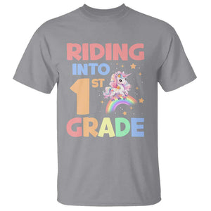 Back To School Unicorn T Shirt Riding Into 1st Grade Rainbow Star TS11 Sport Gray Print Your Wear