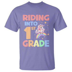 Back To School Unicorn T Shirt Riding Into 1st Grade Rainbow Star TS11 Violet Print Your Wear