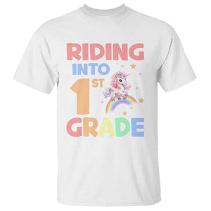 Back To School Unicorn T Shirt Riding Into 1st Grade Rainbow Star TS11 White Print Your Wear