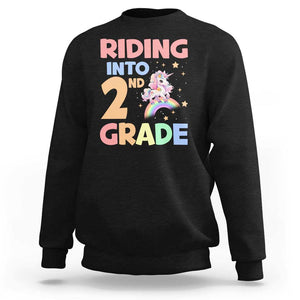 Back To School Unicorn Sweatshirt Riding Into 2nd Grade Rainbow Star TS11 Black Print Your Wear