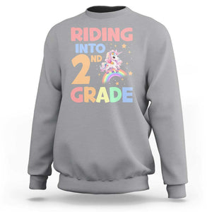 Back To School Unicorn Sweatshirt Riding Into 2nd Grade Rainbow Star TS11 Sport Gray Print Your Wear