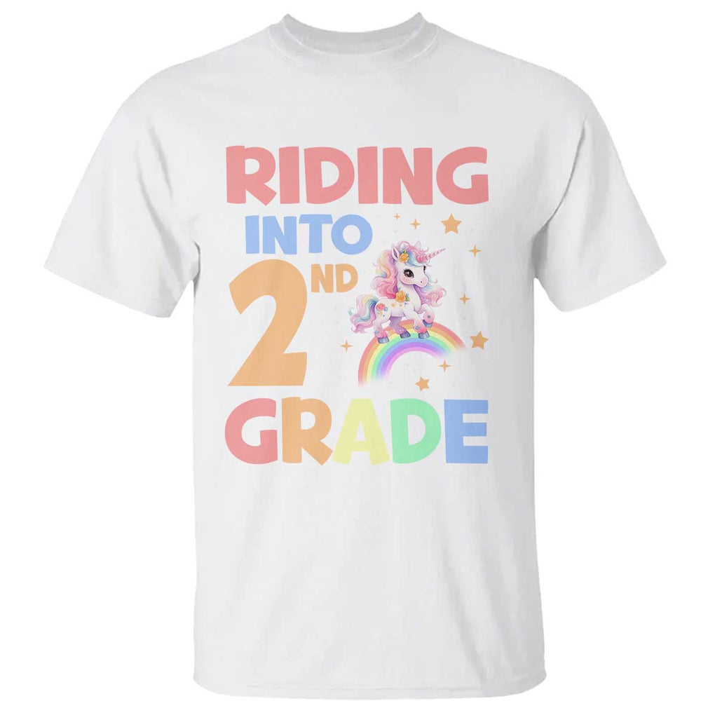 Back To School Unicorn T Shirt Riding Into 2nd Grade Rainbow Star TS11 White Print Your Wear