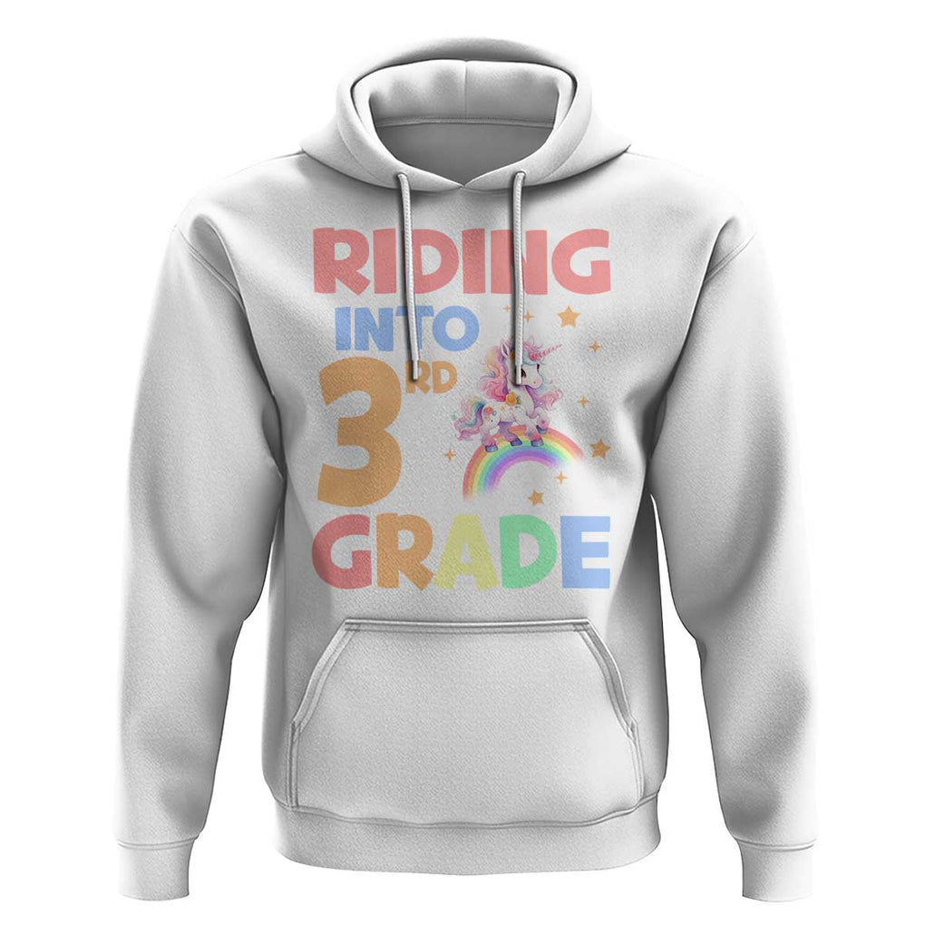 Back To School Unicorn Hoodie Riding Into 3rd Grade Rainbow Star TS11 White Print Your Wear