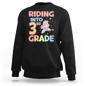 Back To School Unicorn Sweatshirt Riding Into 3rd Grade Rainbow Star TS11 Black Print Your Wear