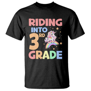 Back To School Unicorn T Shirt Riding Into 3rd Grade Rainbow Star TS11 Black Print Your Wear