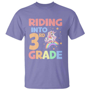 Back To School Unicorn T Shirt Riding Into 3rd Grade Rainbow Star TS11 Violet Print Your Wear