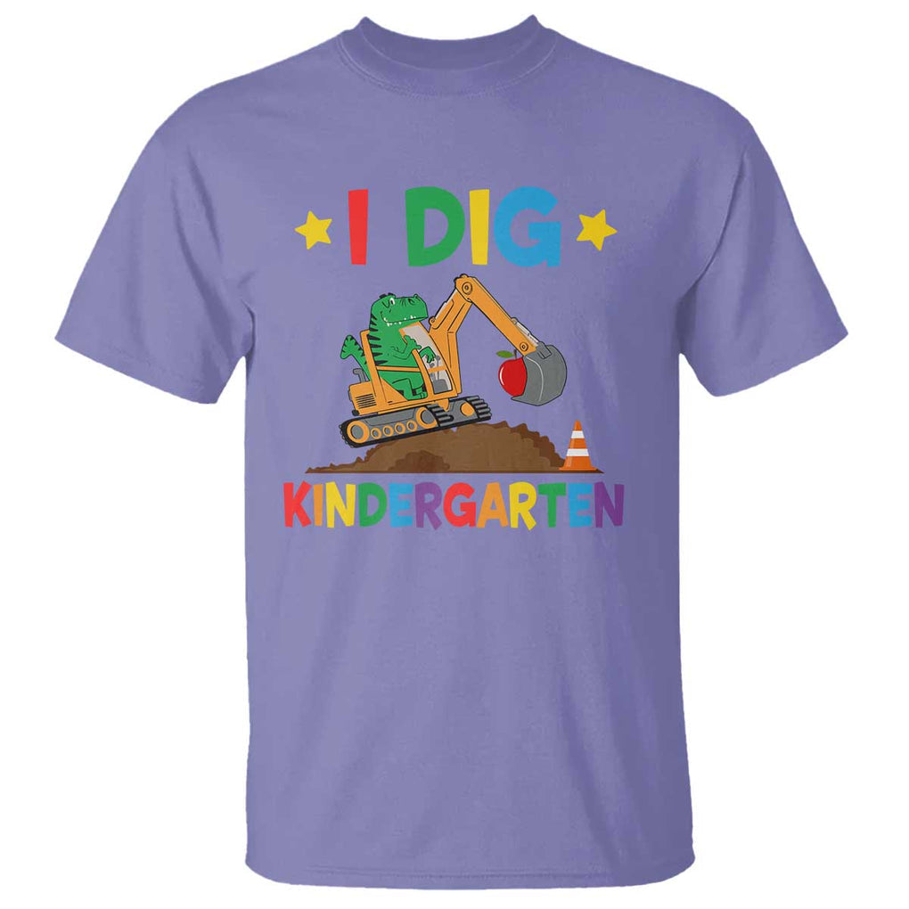 I Dig Kindergarten T Shirt Back To School Dinosaur Truck Construction TS11 Violet Print Your Wear
